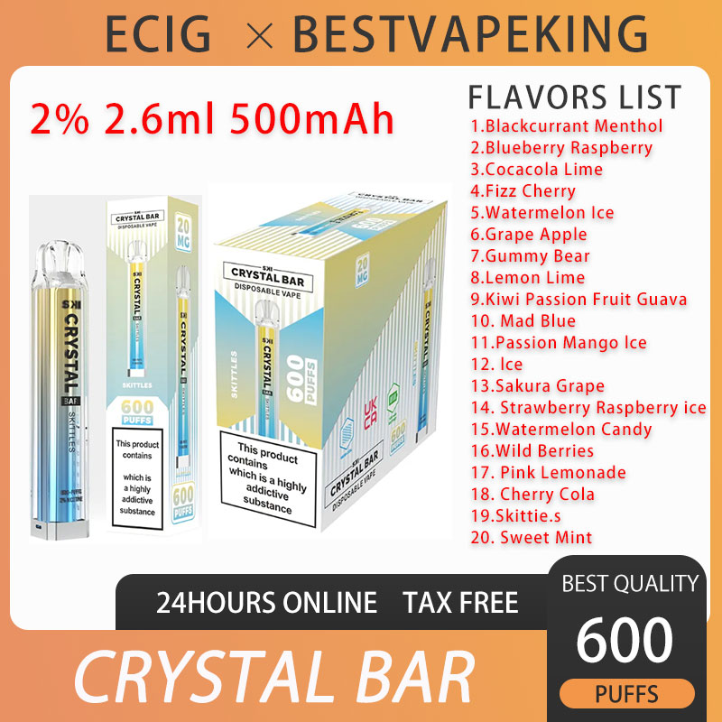 Crystal Bar 600 Puff 20mg Disposable Vape Pen 500mAh Battery 20 Flavors 0% 2% 5% Capacity 2.6ml kit VS Sky Ske Ski
Crystal Bar 600 Puff 20mg Disposable Vape Pen 500mAh Battery 20 Flavors 0% 2% 5% Capacity 2.6ml kit VS Sky Ske Ski