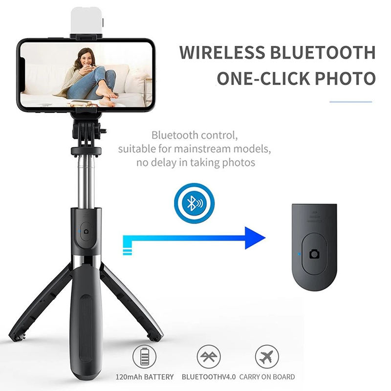 L02s Foldable Tripod Monopod Selfie Stick Blue tooth With Wireless Button Shutter Selfie Stick With LED For iOS Android