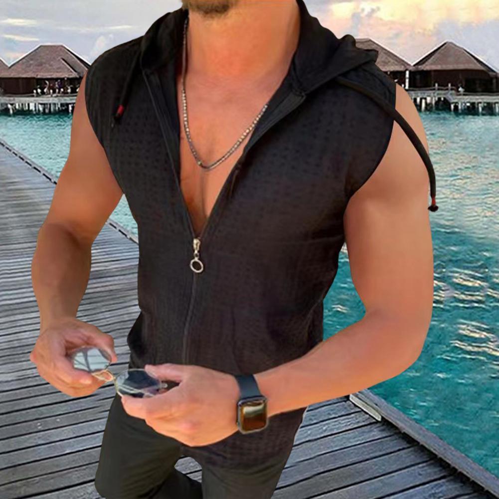 Men's Tank Tops Plus Size Plaid Stitching Hat Sweatshirt Vest Men Solid Color Zipper Drawstring Bodybuilding Hooded Vest Top Gym 230715