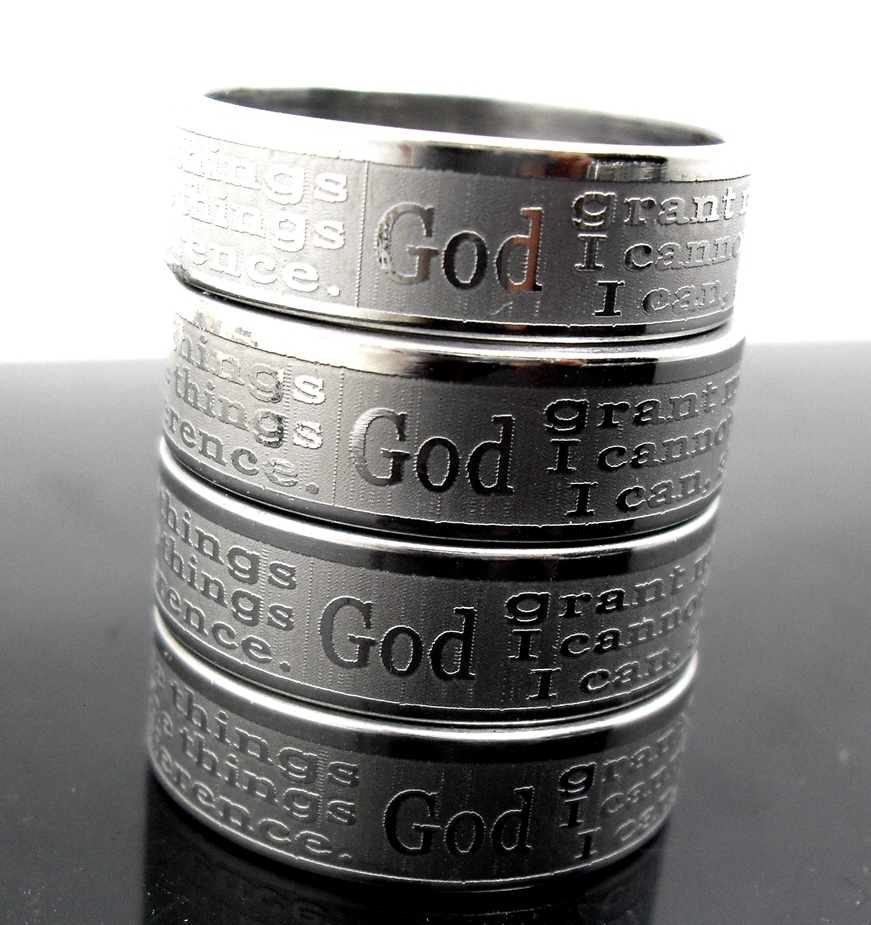 Wedding Rings Wholesale 100pcs Etched English Serenity Prayer Bible Stainless Steel Rings God grant me Jesus Jewelry Lots 230717