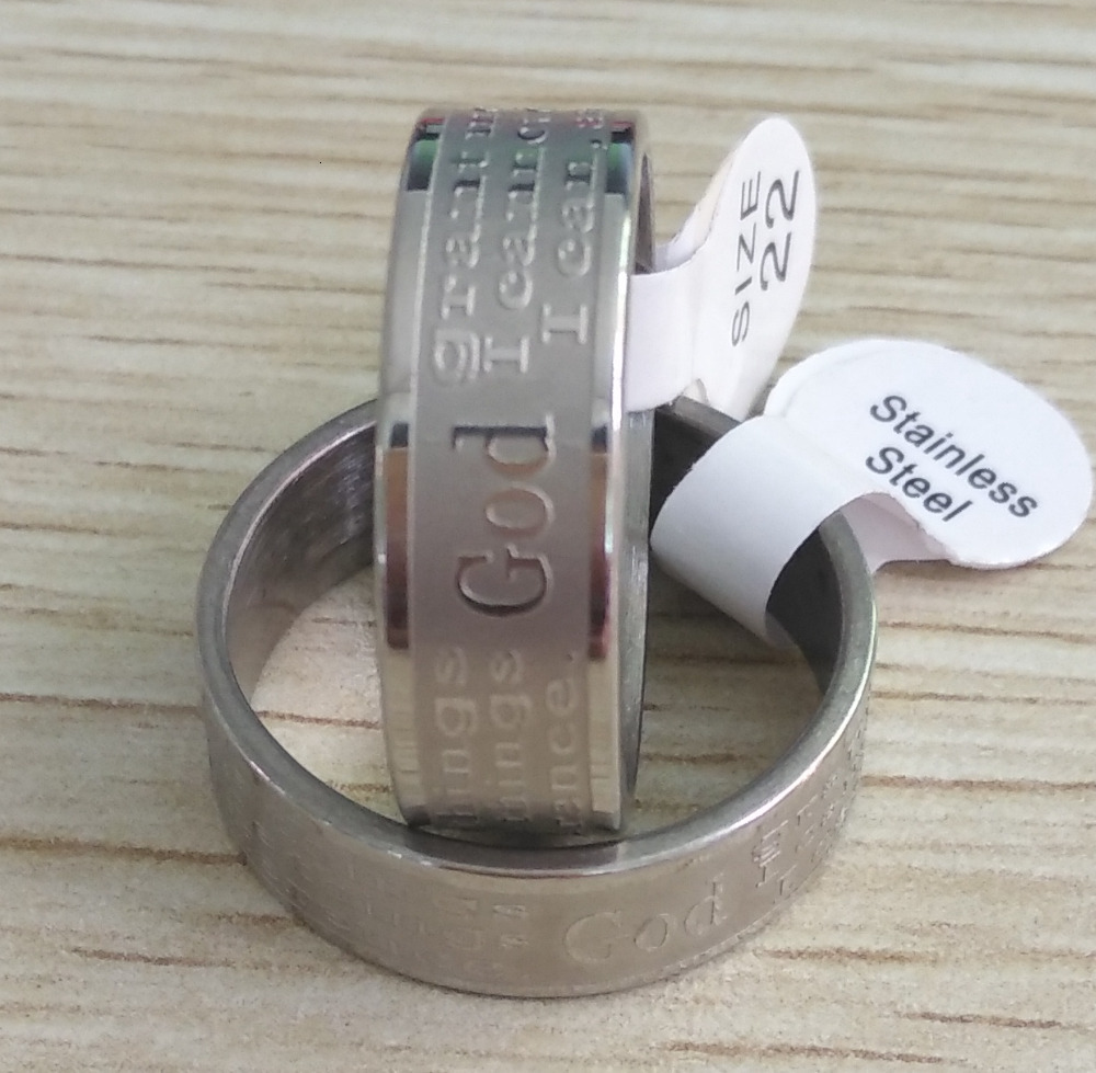 Wedding Rings Wholesale 100pcs Etched English Serenity Prayer Bible Stainless Steel Rings God grant me Jesus Jewelry Lots 230717