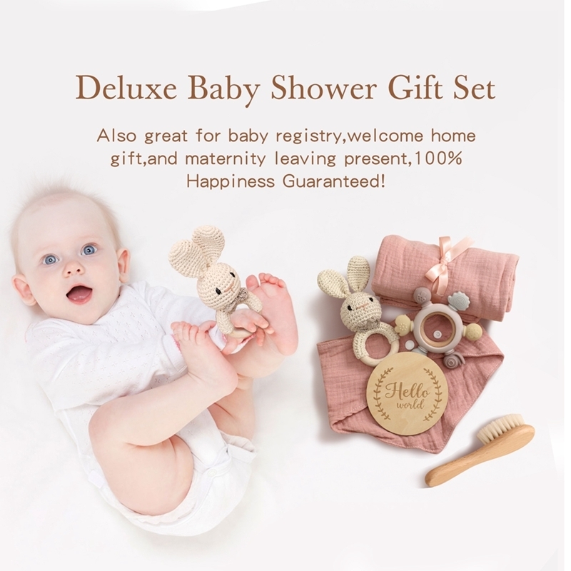 Gift Sets Hello Baby Gift For borns Wooden Milestone Card Baby Accessories For Babies Comb Handbell BPA FeerTeether Bath Set Birth Gift 230717