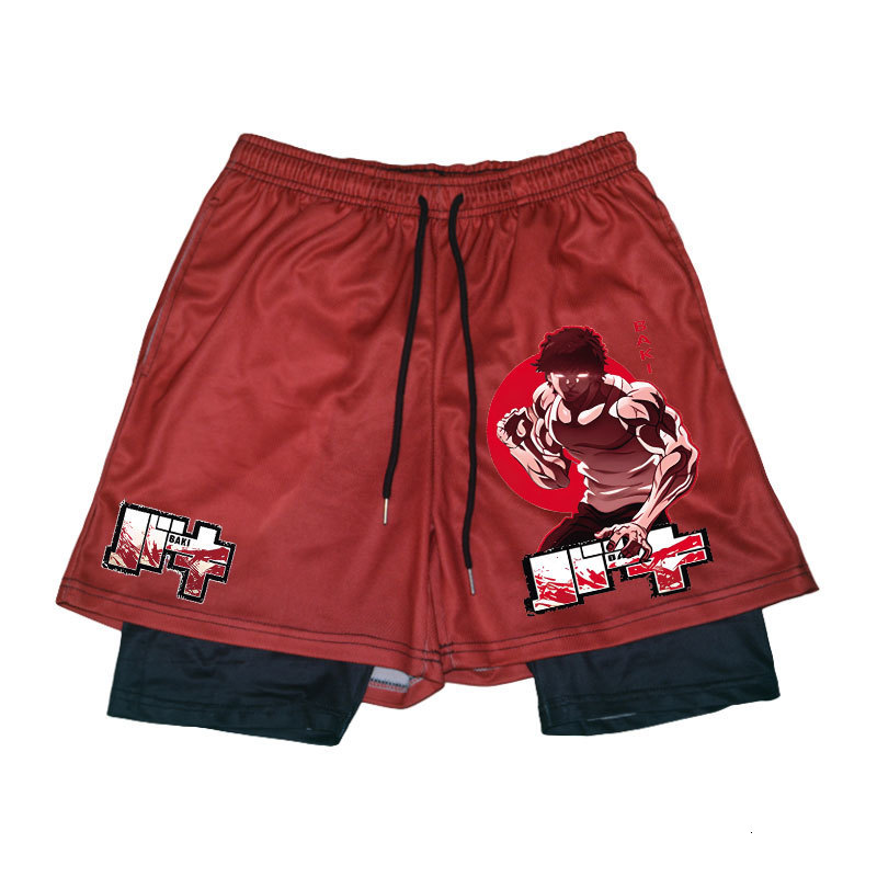 Men's Shorts Anime Baki Sport Shorts Men Sportswear Shorts 2 In 1 Beach Summer Gym Fitness Training Jogging Short Pants 230715