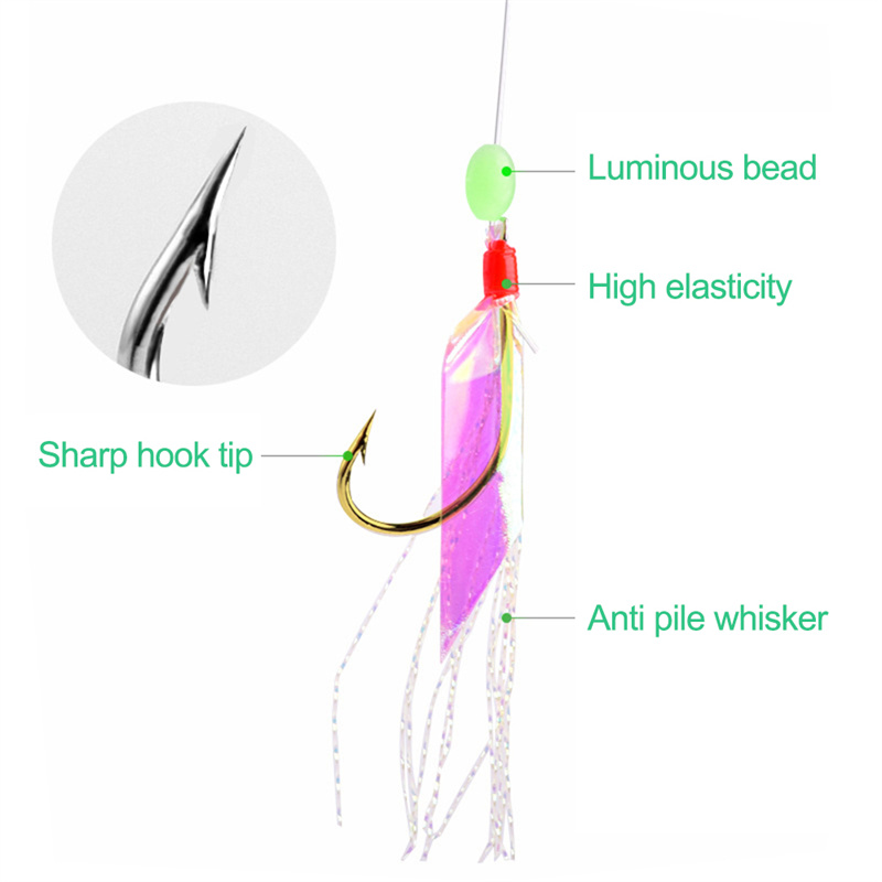5 Pcs New Sabiki Soft fishing hooks Rigs Bait Jigs Soft Lure Worn Fake String Crystal Barbed Hook