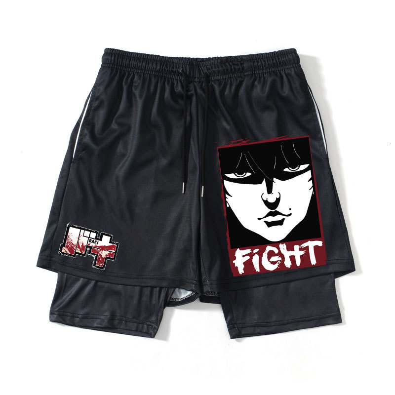 Men's Shorts Anime Baki Sport Shorts Men Sportswear Shorts 2 In 1 Beach Summer Gym Fitness Training Jogging Short Pants 230715