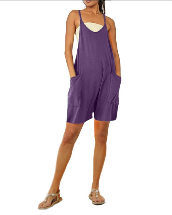 Women Bodysuits For Yoga Casual Jumpsuits One-piece Loose Sleeveless Playsuits Fitness Daily Wear Summer With Pockets