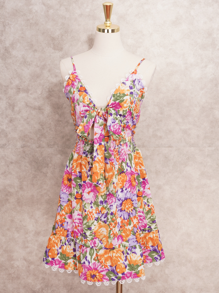 Basic Casual Dresses Spaghetti Strap Bow Slip Dress Summer Women Clothes Lace Up Frills Mini Dress High Waist Holiday Beach Dress Vestido A1131 230715