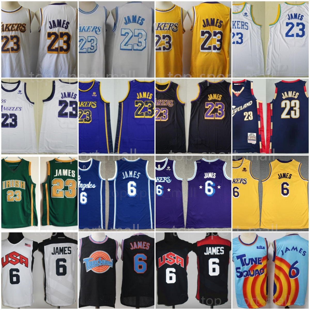 Stitched Basketball 23 LeBron James Jerseys 6 Man White Sport Team Shirt Yellow Black Purple High School Vincent St Mary Space Jam Tune Squad City Earned National Men