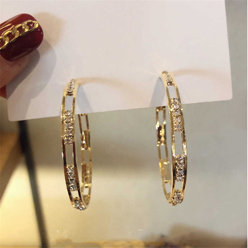 Stud FYUAN Golden Round Crystal Hoop Earrings for Women Bijoux Geometric Rhinestones Earrings Statement Jewelry Party Gifts J230717