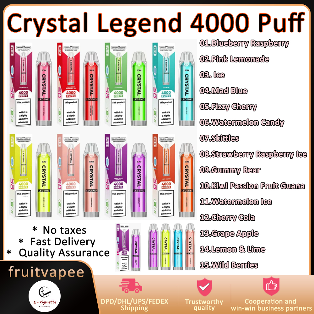 Crystal Legend 4000 Puff Disposable Vape Pen E Cigarettes 12ml Pre-filled Pod 1350mAh Battery 2% Strength with 4k Puffs Vapor Kit 15 Flavors Available VS 4K
Crystal Legend 4000 Puff Disposable Vape Pen E Cigarettes 12ml Pre-filled Pod 1350mAh Battery 2% Strength with 4k Puffs Vapor Kit 15 Flavors Available VS 4K