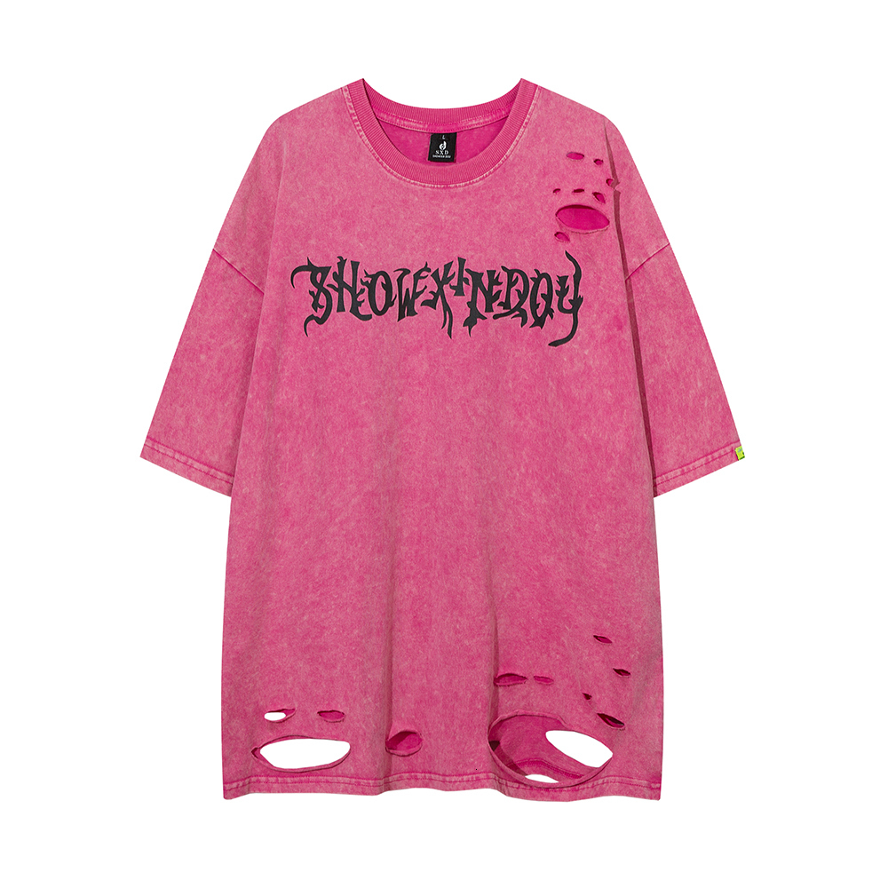 Men's T-Shirts Hole Hem Ripped Short Sleeve Summer Tees Men's Streetwear Round Neck Oversized Casual Tshirts Cotton Y2K Hip Hop Tank Tops 23