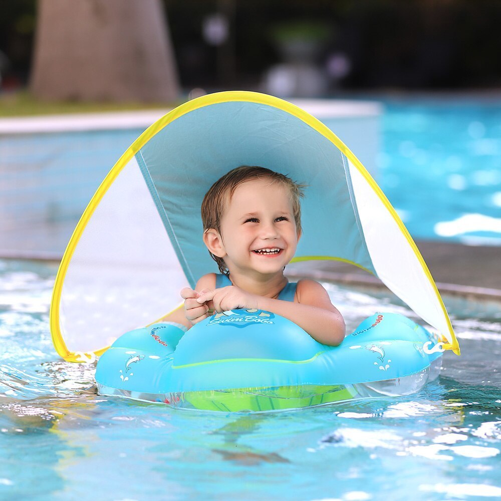 Sand Play Water Fun Baby Swimming Float With Canopy Inflatable Infant Floating Ring Kids Swim Pool Accessories Circle Bathing Summer Toys 230617
