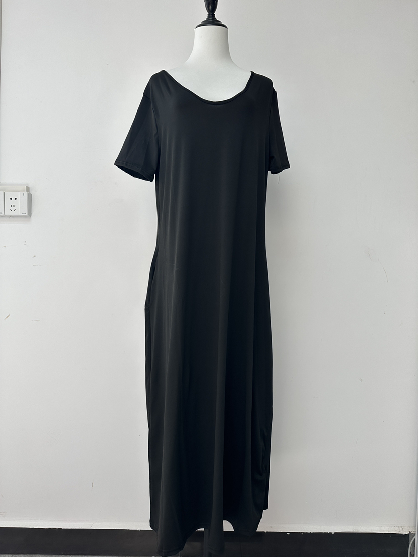 Basic Casual Dresses S-5XL Women Casual Dresses Ladies Fashion Loose Sexy V-Neck Fall Clothes Casual Maxi Solid Color Plus Size Long Dress 230715