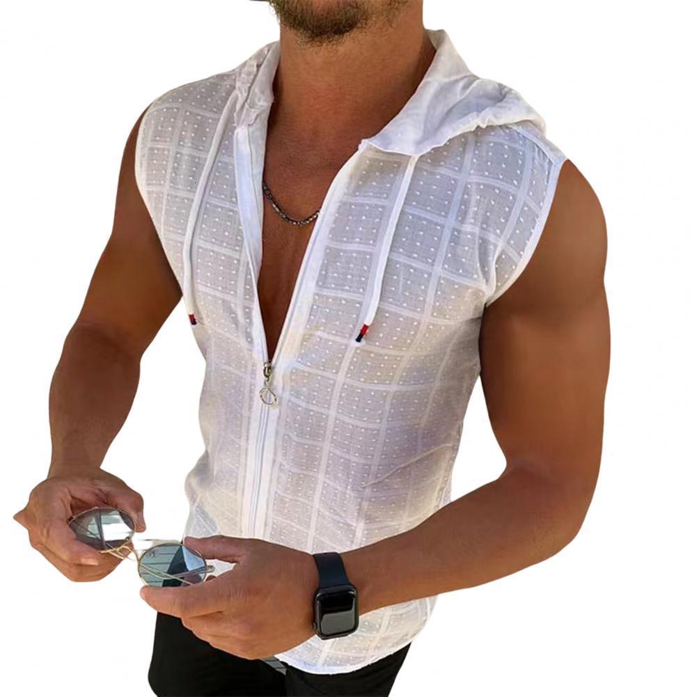 Men's Tank Tops Plus Size Plaid Stitching Hat Sweatshirt Vest Men Solid Color Zipper Drawstring Bodybuilding Hooded Vest Top Gym 230715