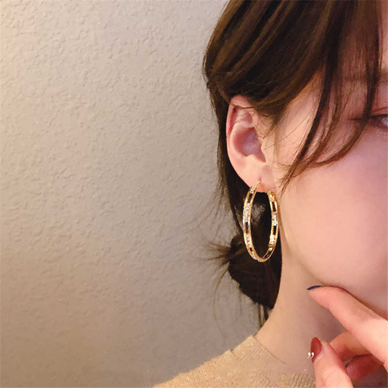 Stud FYUAN Golden Round Crystal Hoop Earrings for Women Bijoux Geometric Rhinestones Earrings Statement Jewelry Party Gifts J230717