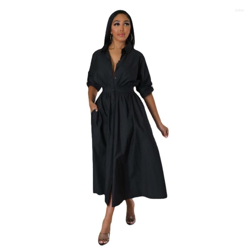 Casual Dresses Pink Shirt Dress Long Sleeve Button Up Front Chiffon Shirtdress Women Turn-down Collar Oversized Loose Blouse