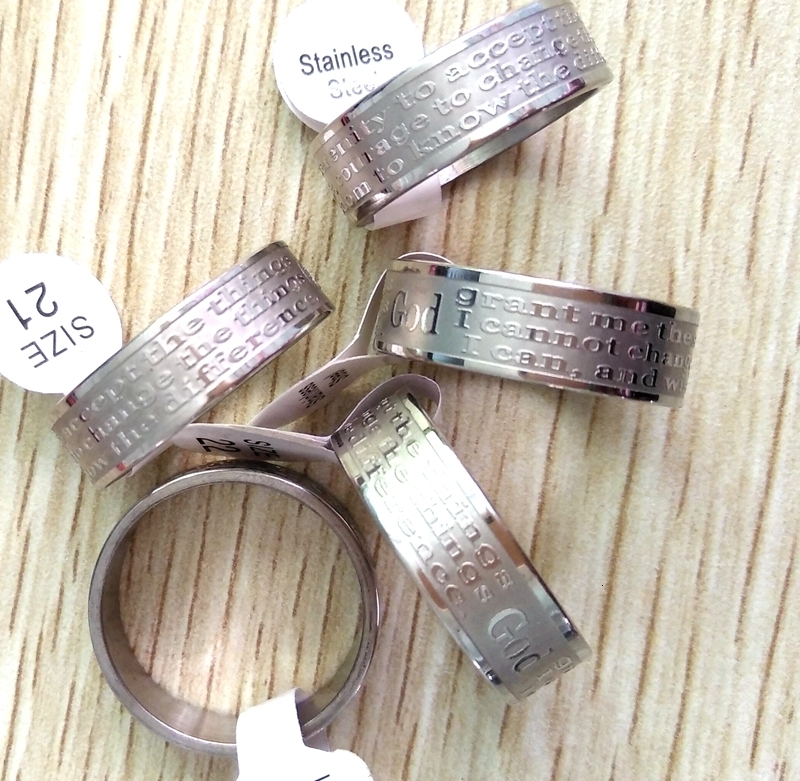Wedding Rings Wholesale 100pcs Etched English Serenity Prayer Bible Stainless Steel Rings God grant me Jesus Jewelry Lots 230717