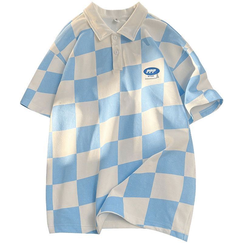 Mens TShirts American retro trend polo shirt checkerboard love printed graphic Tshirt summer men and women loose casual short sleeved 230717