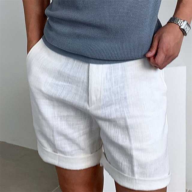 Men's Shorts Linen Shorts Summer Shorts Beach Shorts Zipper Plain Comfort Breathable Short Outdoor Daily Streetwear Linen Cotton Blend Stylish Casual Inelastic