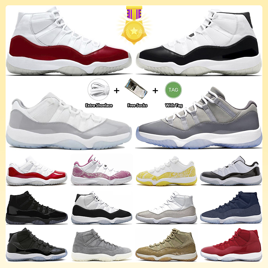 Jumpman 11 11s Basketball Shoes Cherry Cool Grey low Bred Concord DMP Cap and Gown Midnight Navy Gym Red Cement Grey Yellow Snakeskin Citrus Sneakers for Men and Women, Item#47
Jumpman 11 11s Basketball Shoes Cherry Cool Grey low Bred Concord DMP Cap and Gown Midnight Navy Gym Red Cement Grey Yellow Snakeskin Citrus Sneakers for Men and Women, Item#47