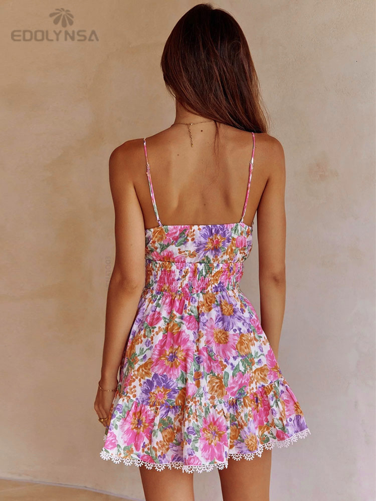 Basic Casual Dresses Spaghetti Strap Bow Slip Dress Summer Women Clothes Lace Up Frills Mini Dress High Waist Holiday Beach Dress Vestido A1131 230715