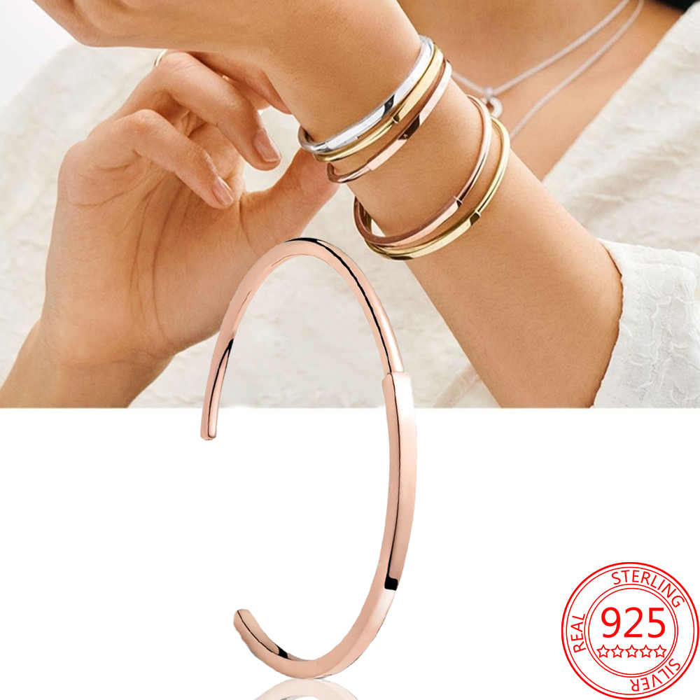 925 Sterling Silver Open Bracelets Suitable for Primitive Rose Gold Signature Bracelet Women's Jewelry Fashion Accessories Gift Free Delivery