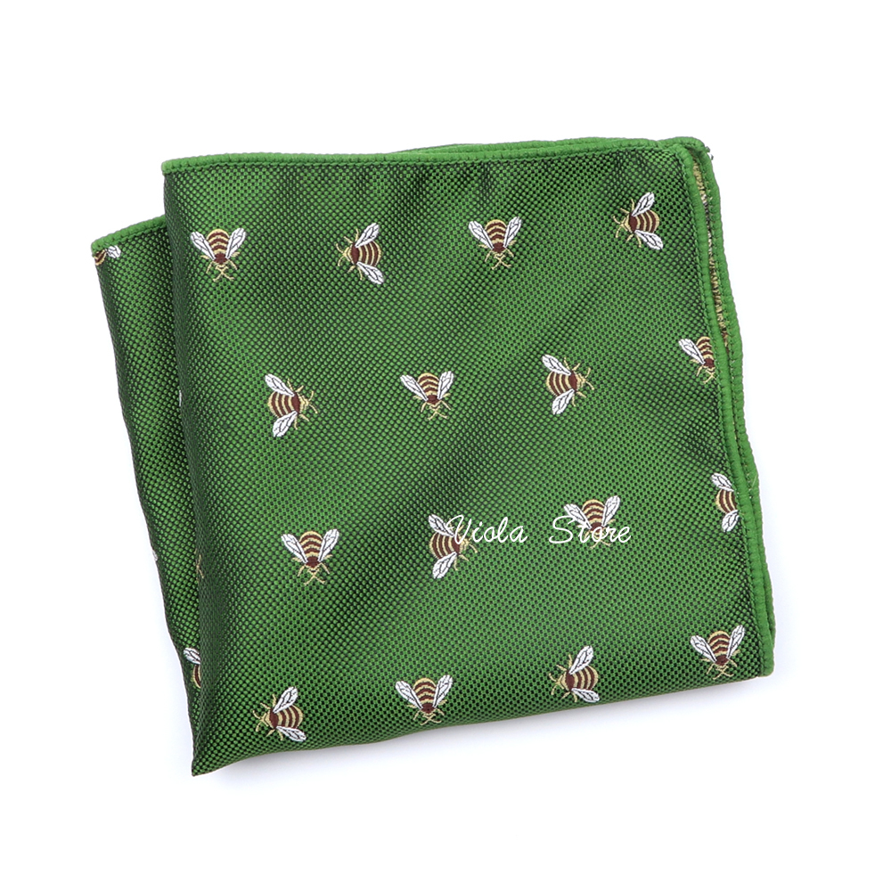 Fashion Bee Jacquard : Cute 22cm Polyester Pocket Square Men in Navy Green, Perfect for Tuxedo Suit, Wedding and Party Accessory (2024)