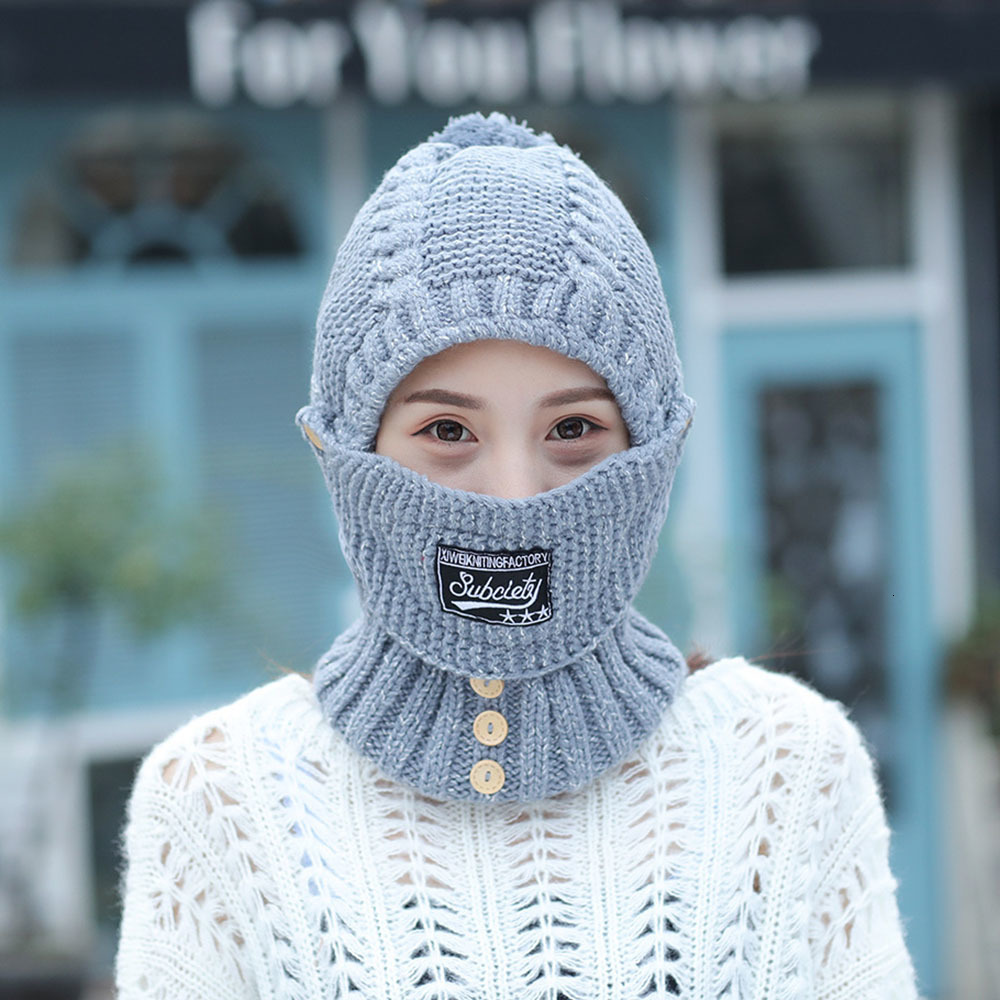 Fashion Face Masks Neck Gaiter Winter knitted Beanies Hats Women Thick Warm Beanie Skullies Hat Female balaclava Bonnet Beanie Caps Outdoor Riding Set