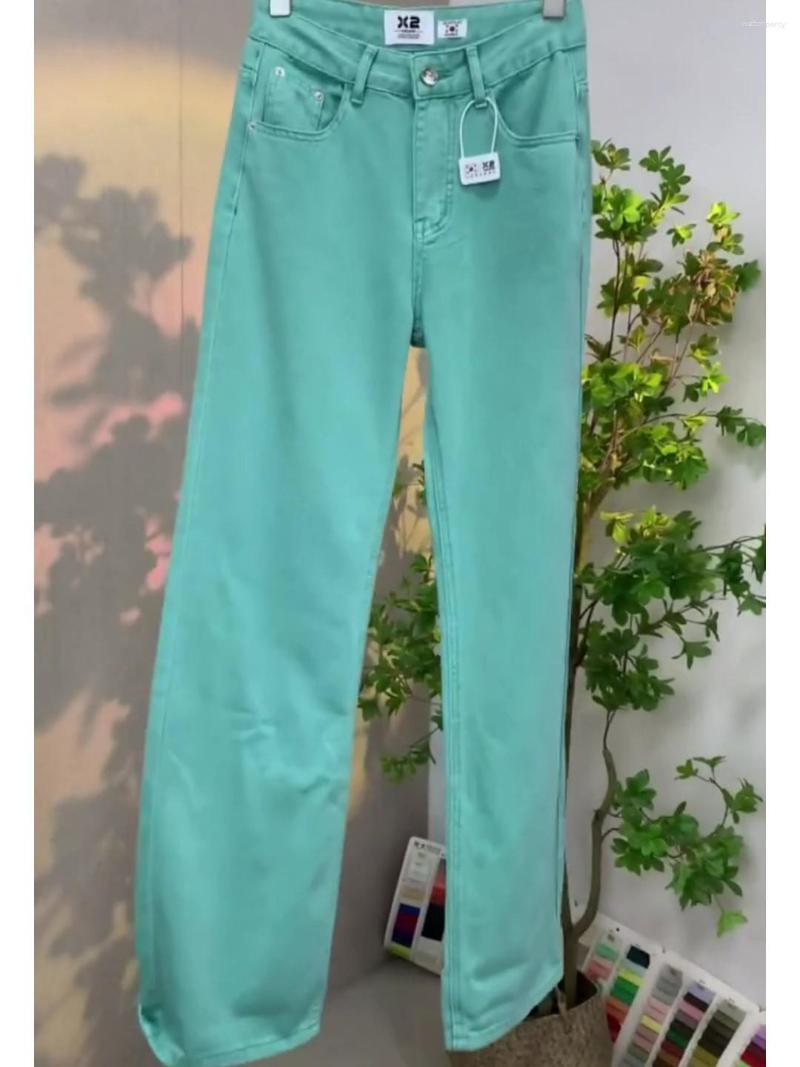 Womens Jeans Candy Color High Waist Wide Leg For Women Spring Large Size Loose Straight Pants Casual Cotton Elastic Denim Trousers
