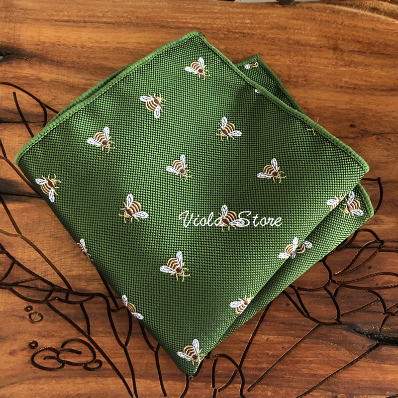 Fashion Bee Jacquard : Cute 22cm Polyester Pocket Square Men in Navy Green, Perfect for Tuxedo Suit, Wedding and Party Accessory (2024)