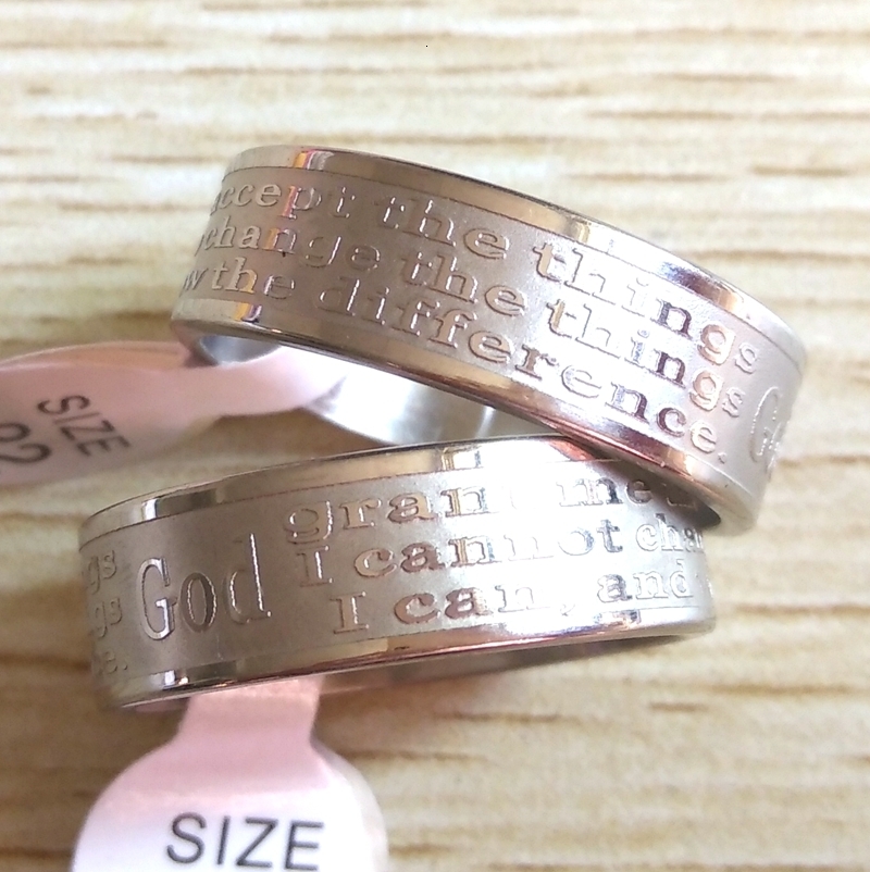 Wedding Rings Wholesale 100pcs Etched English Serenity Prayer Bible Stainless Steel Rings God grant me Jesus Jewelry Lots 230717
