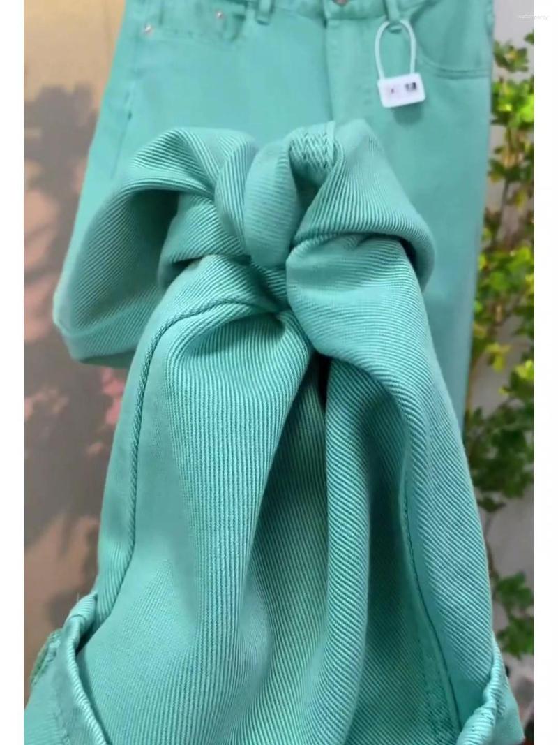 Womens Jeans Candy Color High Waist Wide Leg For Women Spring Large Size Loose Straight Pants Casual Cotton Elastic Denim Trousers