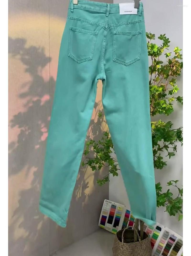 Womens Jeans Candy Color High Waist Wide Leg For Women Spring Large Size Loose Straight Pants Casual Cotton Elastic Denim Trousers