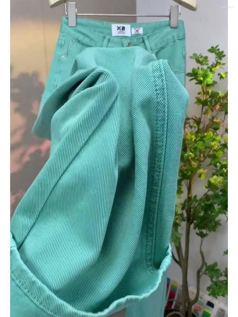 Womens Jeans Candy Color High Waist Wide Leg For Women Spring Large Size Loose Straight Pants Casual Cotton Elastic Denim Trousers