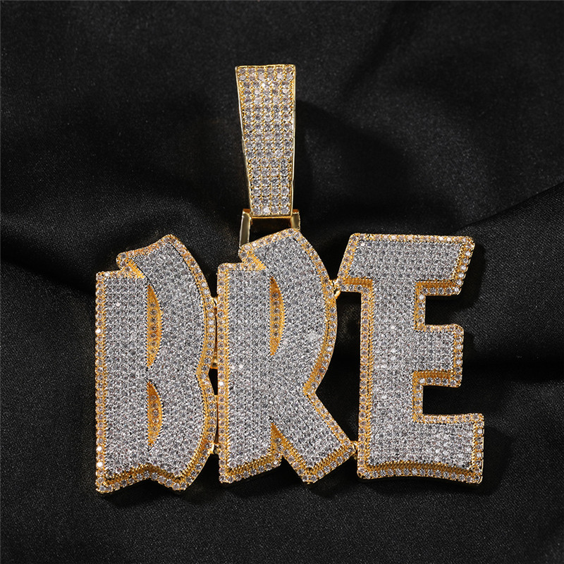 Hip Hop Jewelry DIY Stitching 26 English Alphabet Pendant Copper Inlaid Zircon Custom Letter Name Mens Necklace with Rope Chain