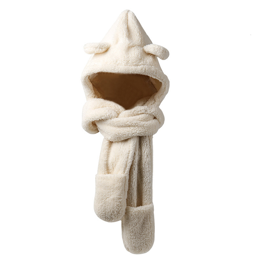 Fashion Face Masks Neck Gaiter Winter Women Hat Scarf Gloves Set Bear Ear Beanies Caps Warm Balaclava Casual Plush Hats Casual Solid Fleece Girls Kawa
