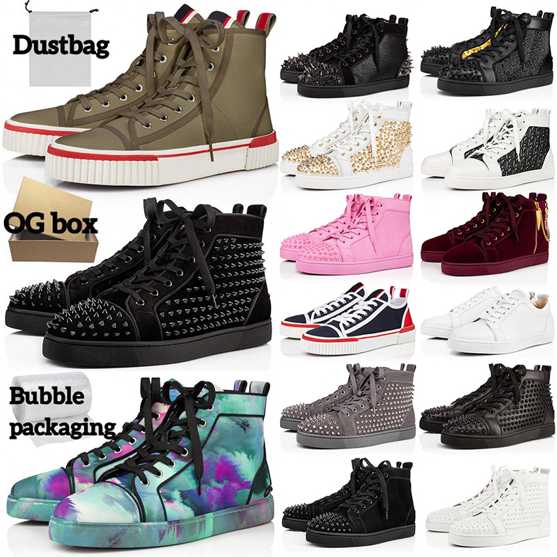 mens shoes Luxurys Designers red bottoms high low tops studded spikes fashion suede leather black silver women flat sneaker Party Lovers size 36-47
mens shoes Luxurys Designers red bottoms high low tops studded spikes fashion suede leather black silver women flat sneaker Party Lovers size 36-47