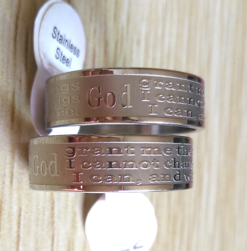 Wedding Rings Wholesale 100pcs Etched English Serenity Prayer Bible Stainless Steel Rings God grant me Jesus Jewelry Lots 230717