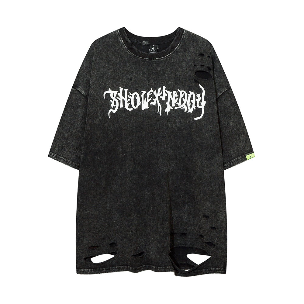 Men's T-Shirts Hole Hem Ripped Short Sleeve Summer Tees Men's Streetwear Round Neck Oversized Casual Tshirts Cotton Y2K Hip Hop Tank Tops 23