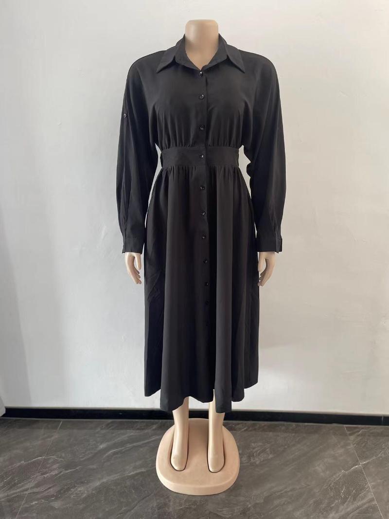 Casual Dresses Pink Shirt Dress Long Sleeve Button Up Front Chiffon Shirtdress Women Turn-down Collar Oversized Loose Blouse