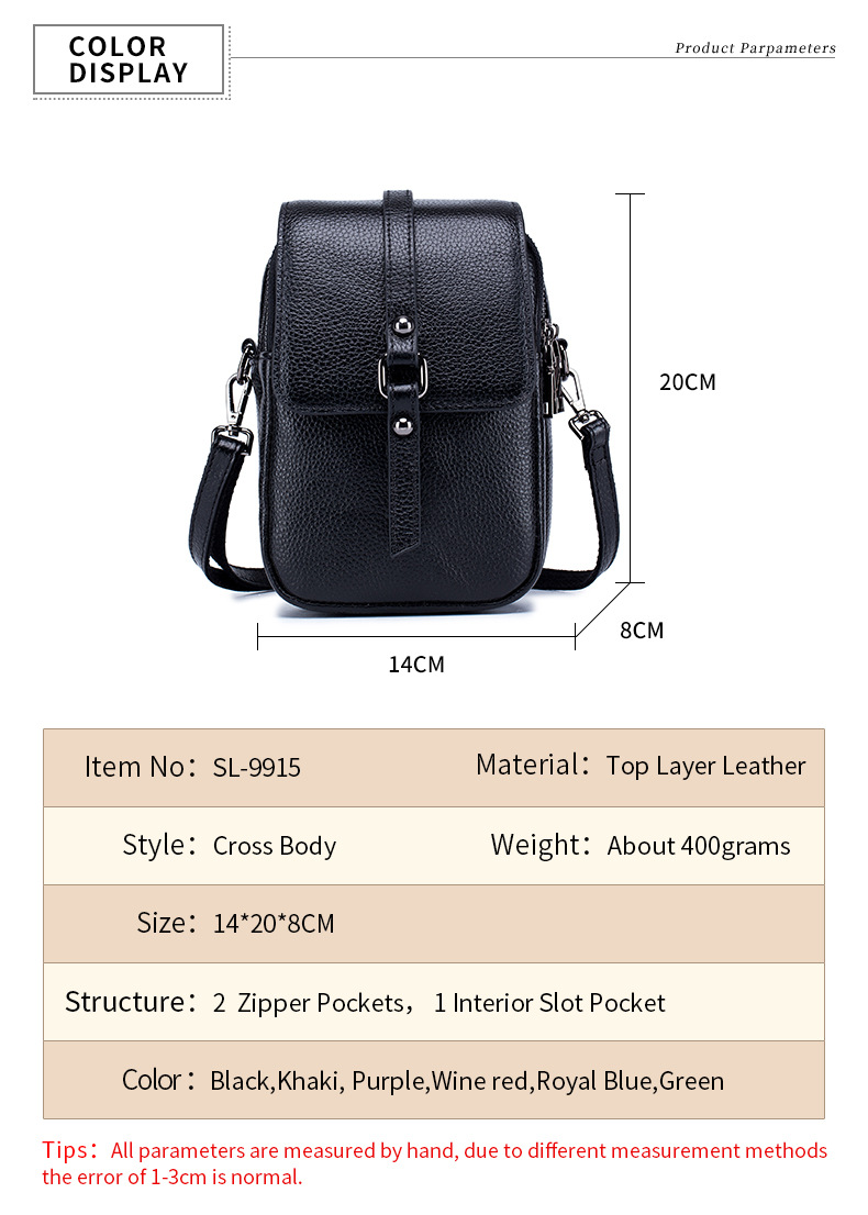 Bag for Women Cell Phone Purse Smartphone Wallet Shoulder Strap Handbag Genuine Leather Casual Solid Crossbody Bags