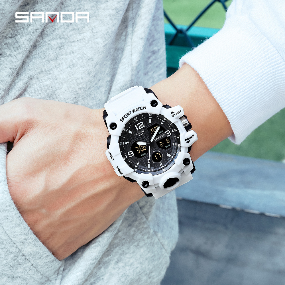 Other Watches SANDA Men Sports Watches G Style Black Wrist Watch LED Digital 50M Waterproof Watch For S Shock Male Clock Relogio Masculino 230716