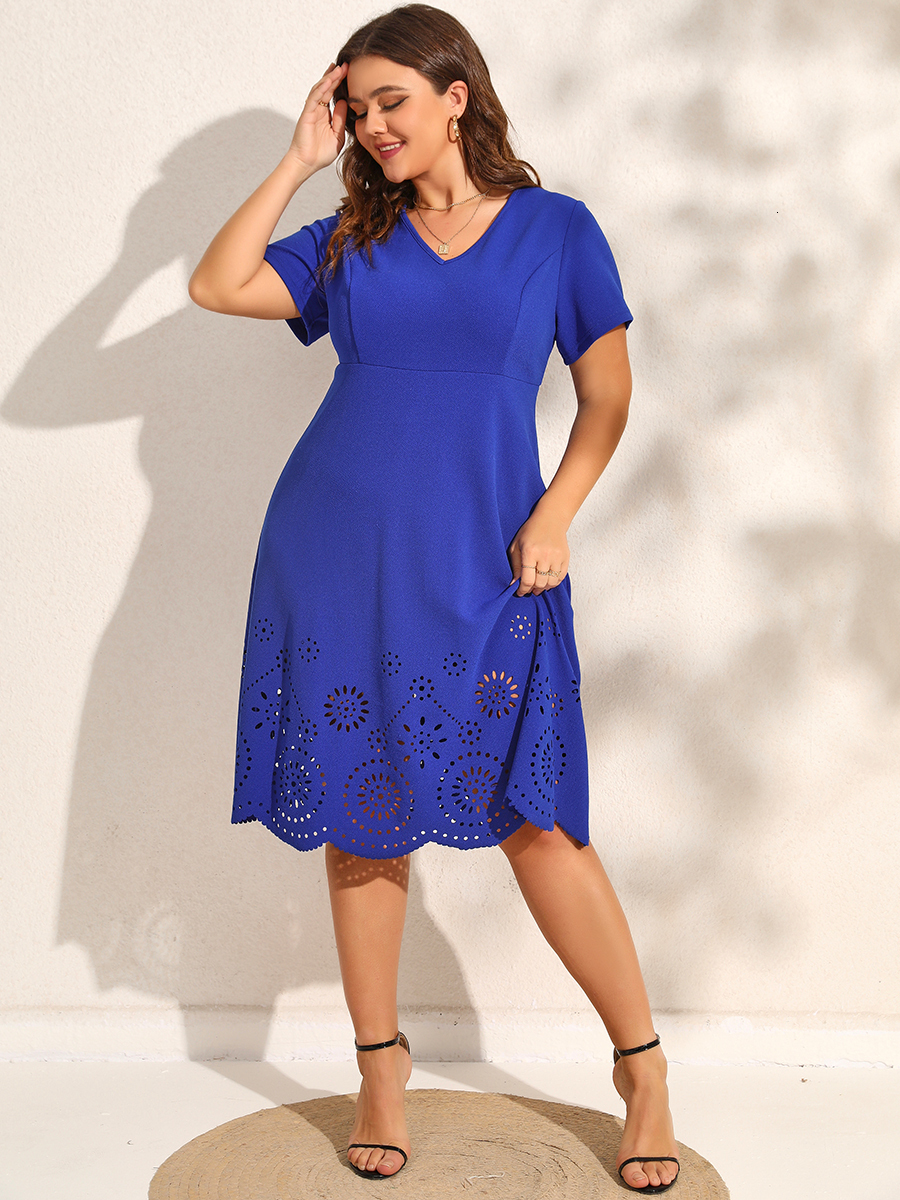 Plus size Dresses Finjani Plus Size Dresses For Women Laser Cut Scallop Trim Midi Dress Elegant Party Dresses 230715