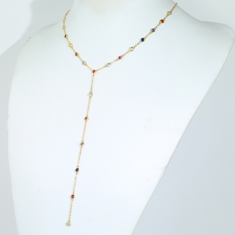 rainbow color mini round zircon wedding Necklace long chain women lady girl new fashion Iced Out Zirconia hip hop best gift Jewelry