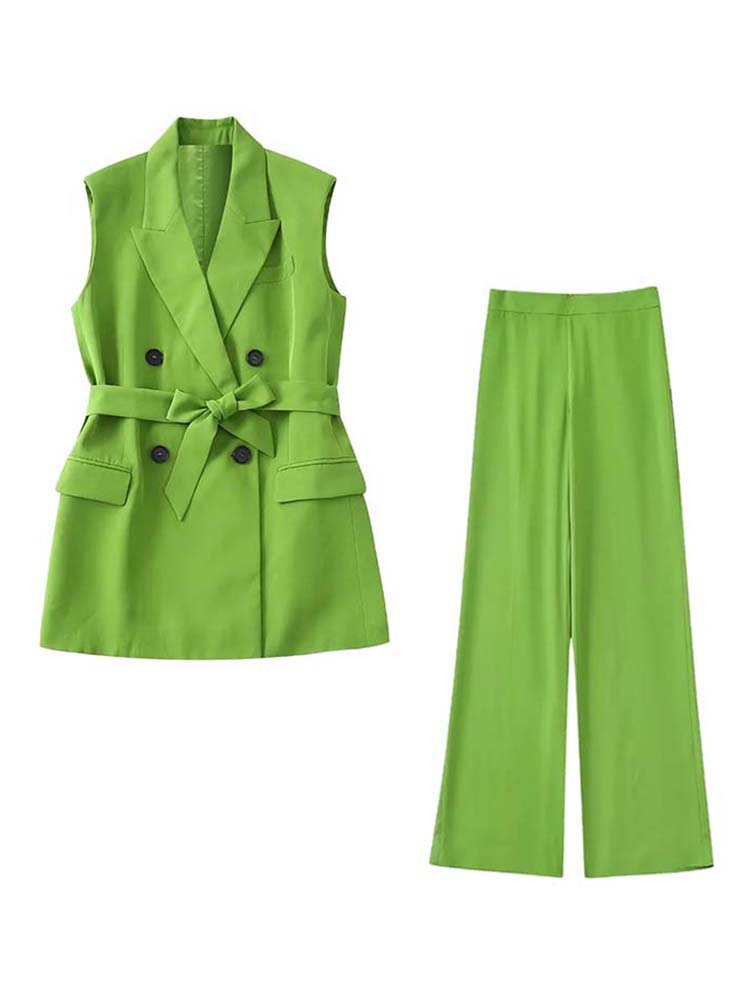 Set Woman 2 Pieces Summer Traf New Fashion With Belt Vest Coat High Waist Pants Female Two Piece Sets Womens Outifits