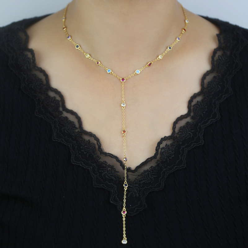 rainbow color mini round zircon wedding Necklace long chain women lady girl new fashion Iced Out Zirconia hip hop best gift Jewelry