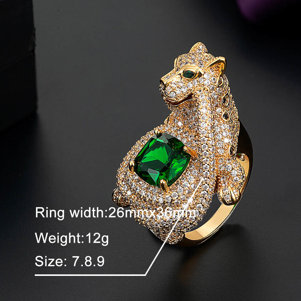 Wedding Rings Zlxgirl Fashion Woman Statement Leopard Shape Animal Finger Ring Green Zircon Eyes Dubai Gold Color Ring couple bijoux Aneis 230717