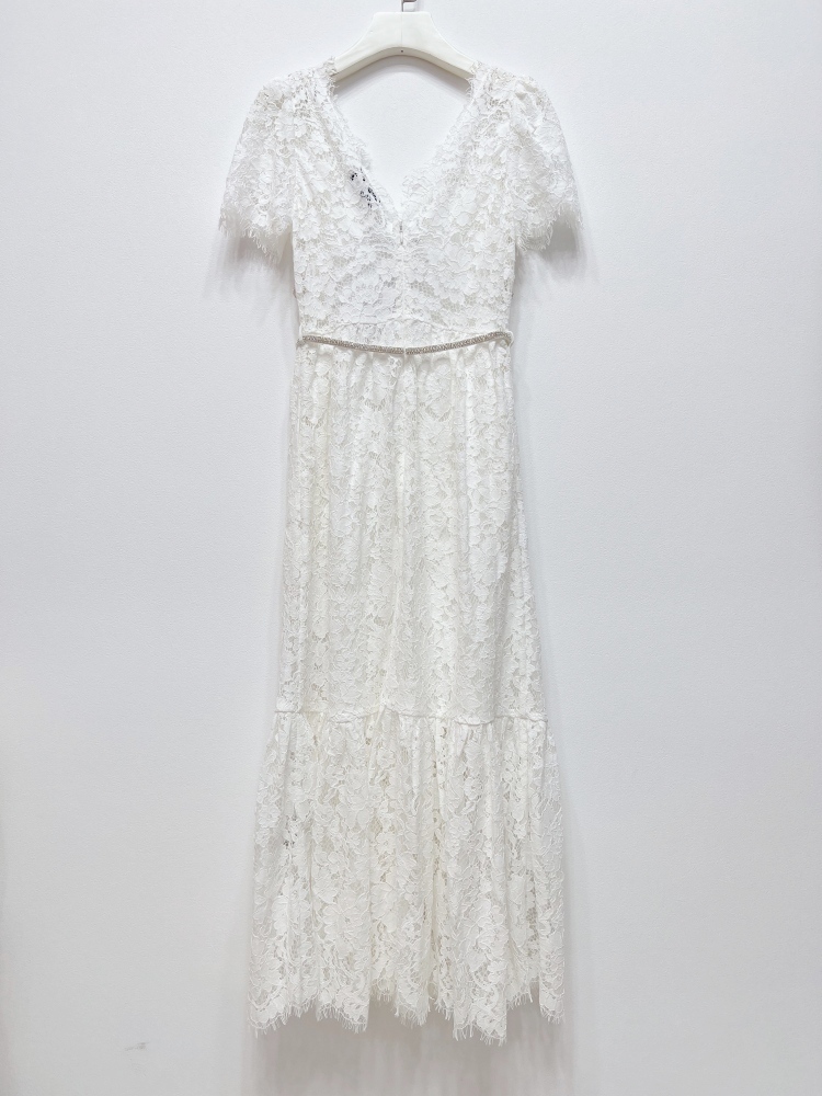 New S-elf-Portrait white mint lace ribbon midi Dress