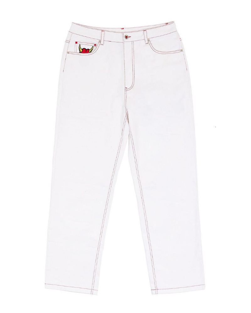 Men's Jeans Hip Hop Streetwear Men's Jeans Fashion Devil Print Low Waist Straight Wide Leg Pants Retro Casual Loose Denim Trousers 230715