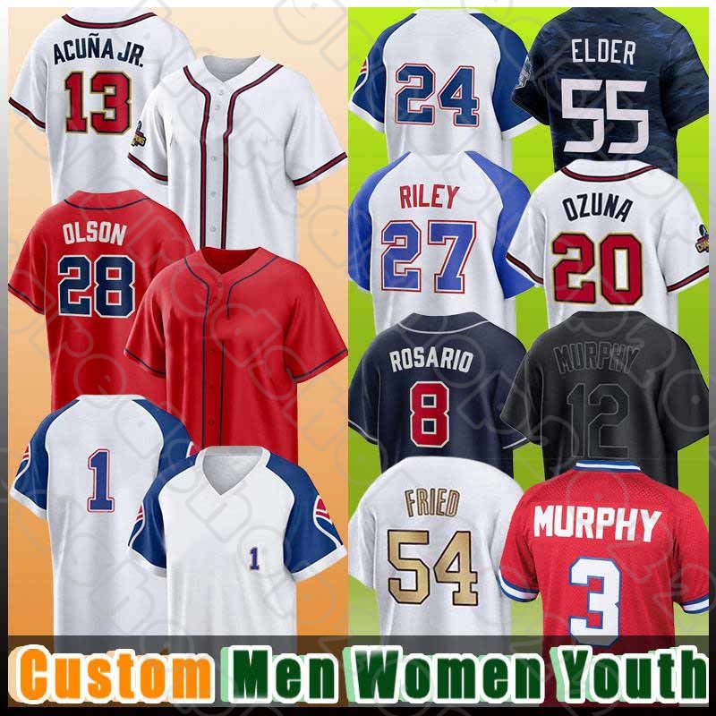 13 Ronald Acuna Jr. Baseball 28 Matt Olson Jerseys 12 Sean Murphy Austin Riley Braves Max Fried Ozzie Albies Orlando Arcia Spencer Strider Bryce Elder Austin Riley